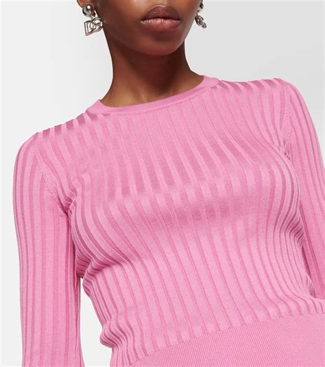 dolce gabbana strick|Cropped sweater in ribbed silk in Pink for Women.